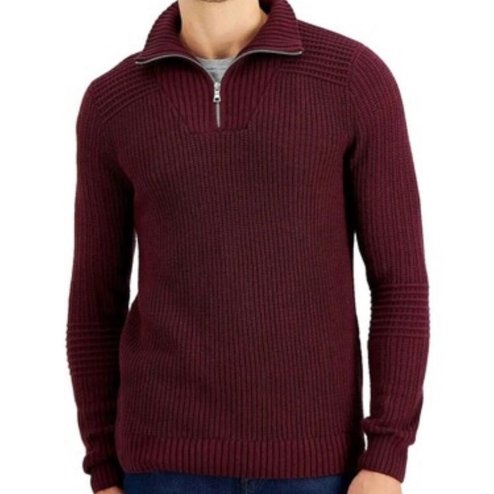 BOGO Men's Burgundy Ribbed Quarter Zip INC. Sweater Size Small NWT